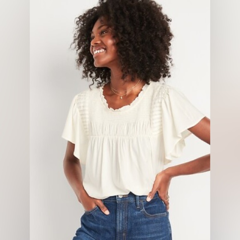 Old Navy Smocked Peasant Blouse | Cream | Size M